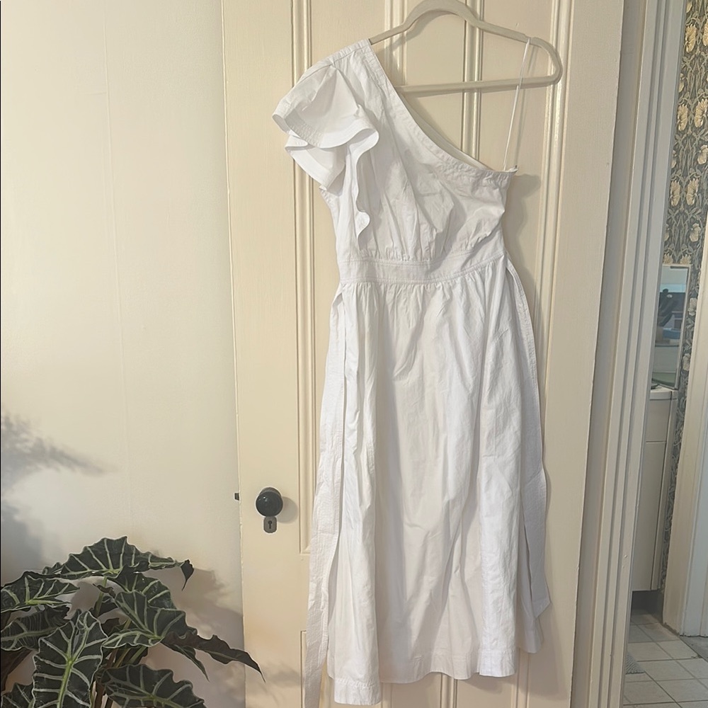 Madewell One-Shoulder Ruffle White Cotton Dress